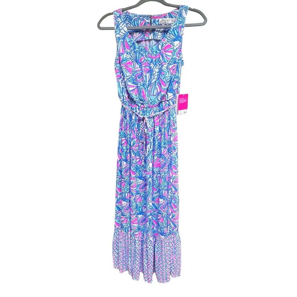 Lilly Pulitzer for Target Girls XL Maxi Dress Sea a Sunrise Blue Pink Floral NWT
